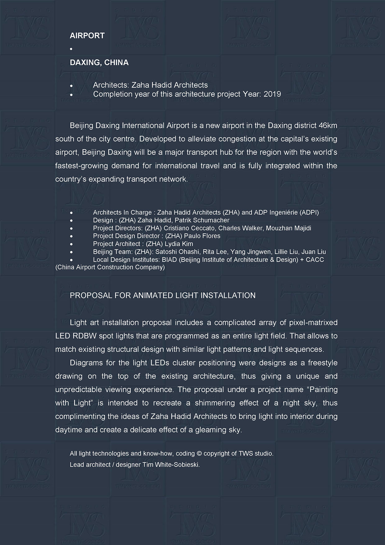 Tim White-Sobieski art and design projects in light, multimidia and interactive art