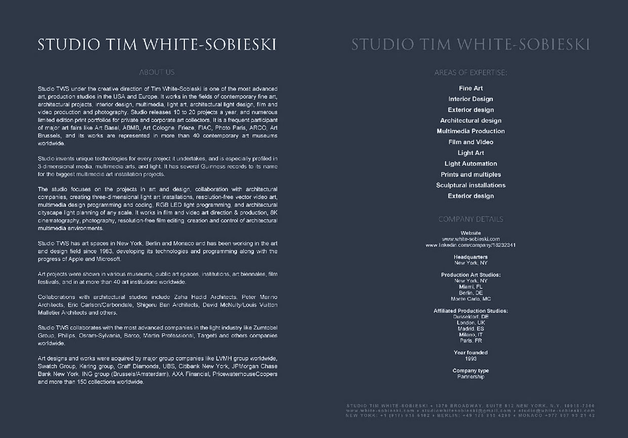 Tim White-Sobieski art and design projects in light, multimidia and interactive art